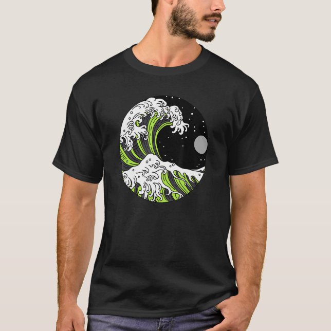 Agender Pride Ickbinär japansk Wave Gender Neutr T Shirt (Framsida)