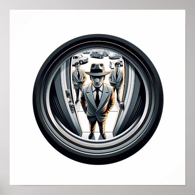 Agent i Grått vid dörren | Fisheye Poster (Framsidan)