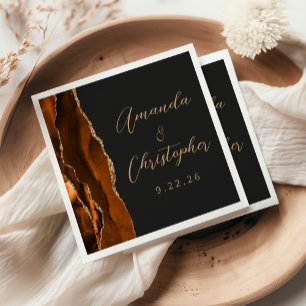 Agera Burnt Orange Guld-skript Mörk Bröllop Pappersservett