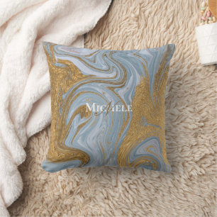 Agera det Baby blue Guld Marble-anpassade namnet B Kudde
