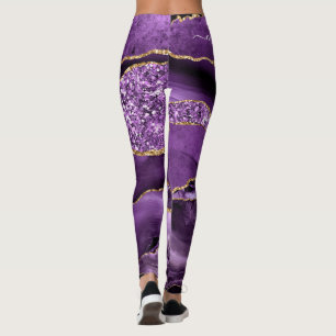 Agera ditt namn på Lila Violet Guld Glitter Geode Leggings