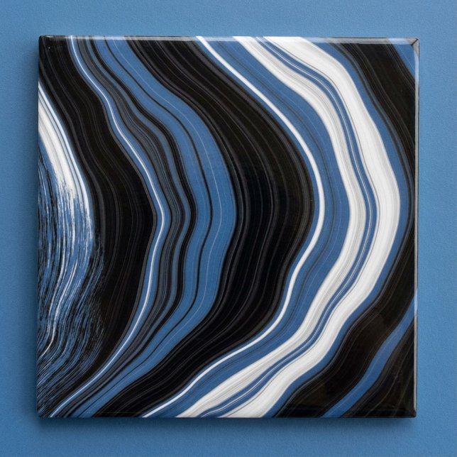 Agera, effekt, svart, vitt och blått kakelplatta (Agate effect, black, white and blue ceramic tile.)