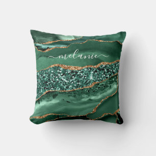 Agera Grönt Guld Glitter Marble Ditt namn Pillow Kudde