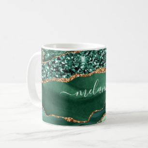 Agera Grönt Guld Glitter Marble Mugg med ditt namn