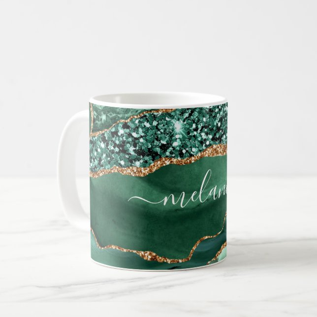 Agera Grönt Guld Glitter Marble Mugg med ditt namn (Framsida vänster)