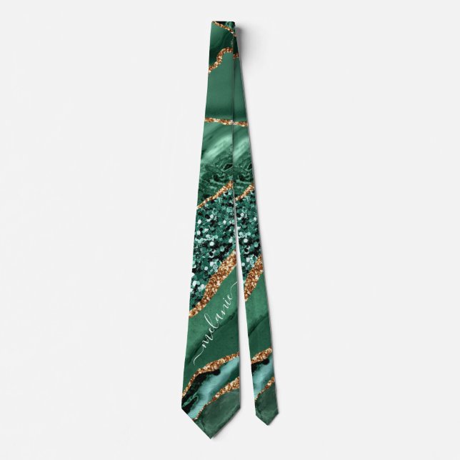 Agera Grönt Guld Glitter Marble Neck Tie Ditt namn Slips (Framsida)