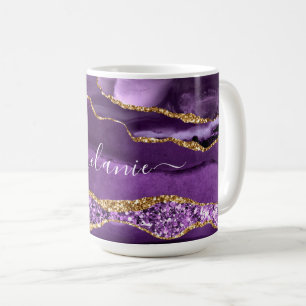 Agera Lila Guld Glitter Coffee Mugg eget namn