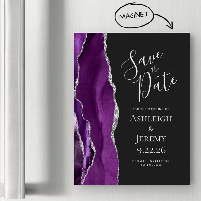 Agera Lila Silver Mörk Magnetic Save Date (Skapare uppladdad)