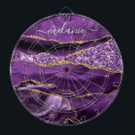 Agera Lila Violet Guld Custom Name Dart Board Darttavla<br><div class="desc">Brevkort med Agate Lila Violet Guld Geode Custom Name Gnistra Marble Personlig Birthday - Annibröllopsdag eller Bröllop Gift / Supparly - Add Your Name - Text or Remove - make Your Speciell Gift - Resize and move or remove and add text / inslag with Adapzation Glitter. Utformning efter MIGNED. Se...</div>