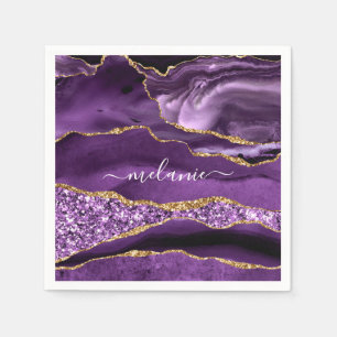 Agera Lila Violet Guld Glitter Ditt namn Napkins Pappersservett