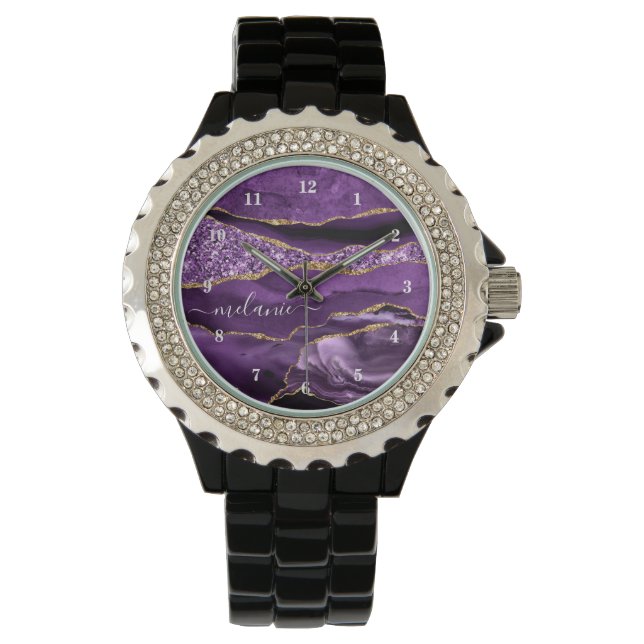 Agera Lila Violet Guld Glitter Ditt namn Watch Armbandsur (Framsida)