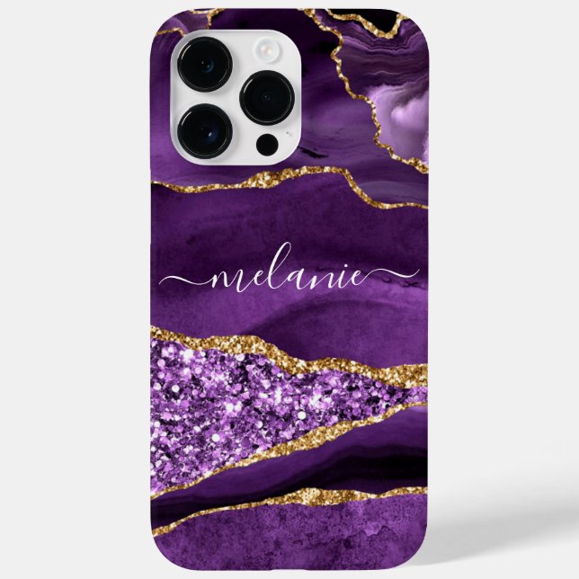 Agera Lila Violet Guld Glitter Marble Ditt namn (Baksida)