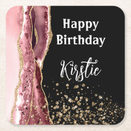 Agera  Rosa, Svarta Ro Guld, Glitter, födelsedag Underlägg Papper Kvadrat