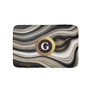 Agera svartvit och guld fluid monogram badrumsmatta