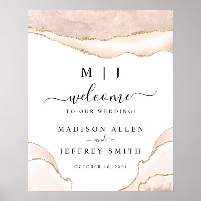 Agera välkomstskylt för  Bröllop i Glitter och Gul Poster (Framsidan)