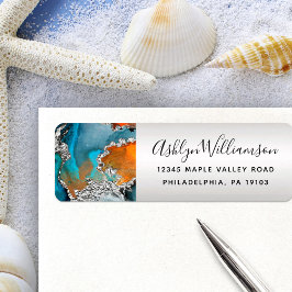 Agera vattenfärgen silver turkos orange adress returadress etikett