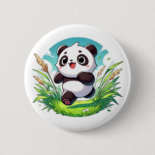 Agerande panda som går genom fält knapp