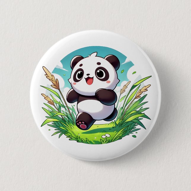 Agerande panda som går genom fält knapp (Framsida)