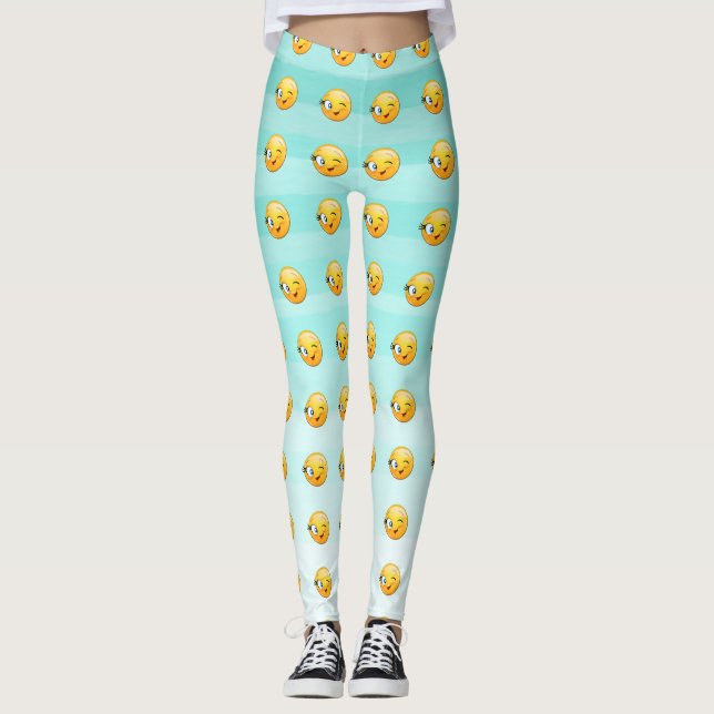 Agervärd Winking Emoji Ansikte-be lycklig alltid Leggings (Framsida)