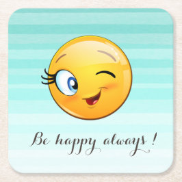 Agervärd Winking Emoji Ansikte-be lycklig alltid Underlägg Papper Kvadrat