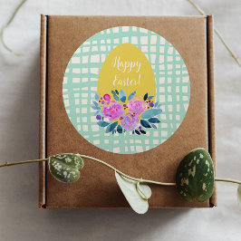 Ägg av blommigt orange av glad påsk, rustisk  runt klistermärke