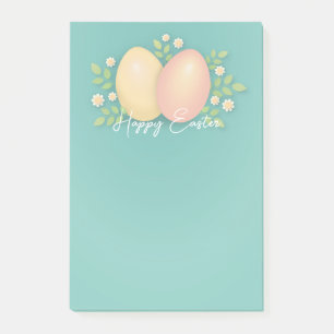 Ägg av glad påsk i blått blommigt post-it block