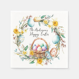 Ägg basket med dekorativa ägg I blommigt Påsk Pappersservett