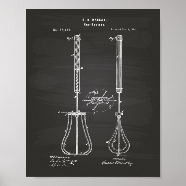 Ägg Beaters 1874 Patent Art - Chalkboard Poster (Framsidan)