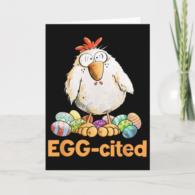 Ägg-exalterad rolig påskkycklingdesign  kort (Framsida)