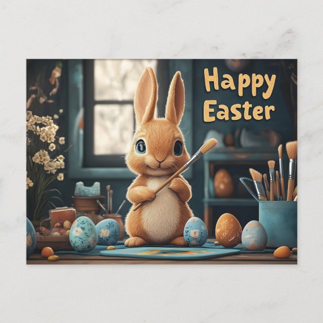 Ägg för färgning av Cute Påskhare: Springtime Art Helg Vykort (Framsida)