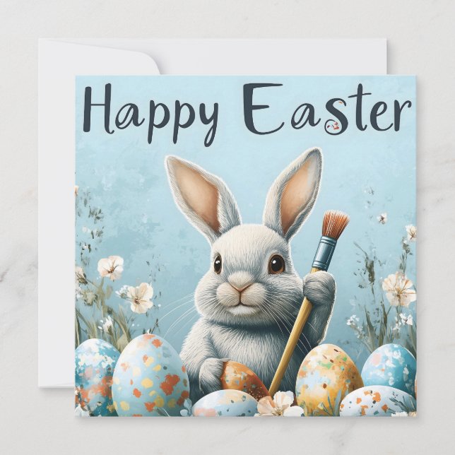 Ägg för färgning av Cute Påskhare: Springtime Art Julkort (Framsida)