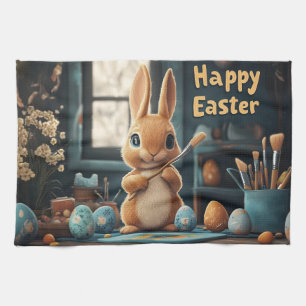 Ägg för färgning av Cute Påskhare: Springtime Art Kökshandduk