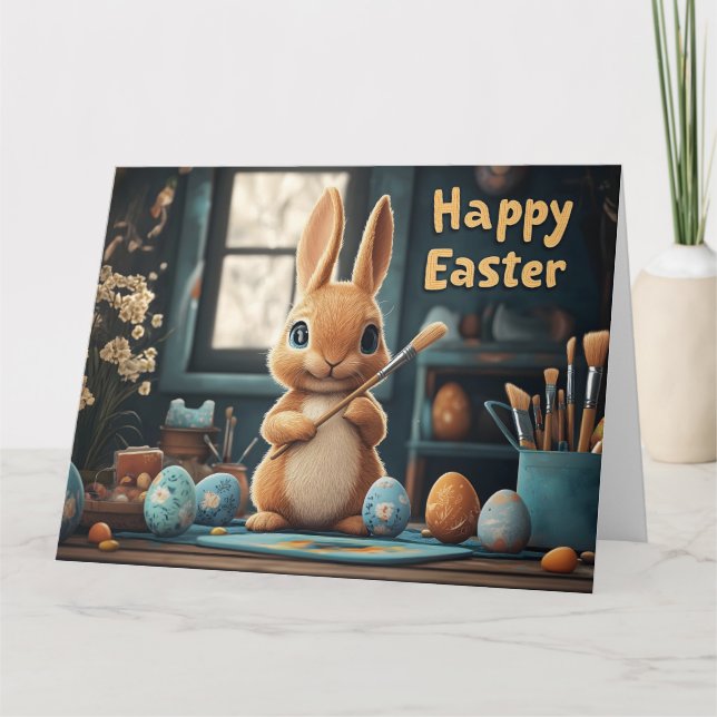 Ägg för färgning av Cute Påskhare: Springtime Art Kort (Framsida)