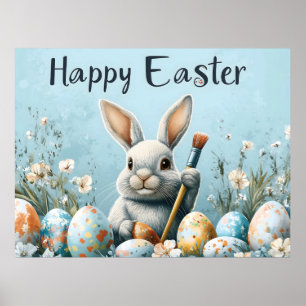 Ägg för färgning av Cute Påskhare: Springtime Art Poster