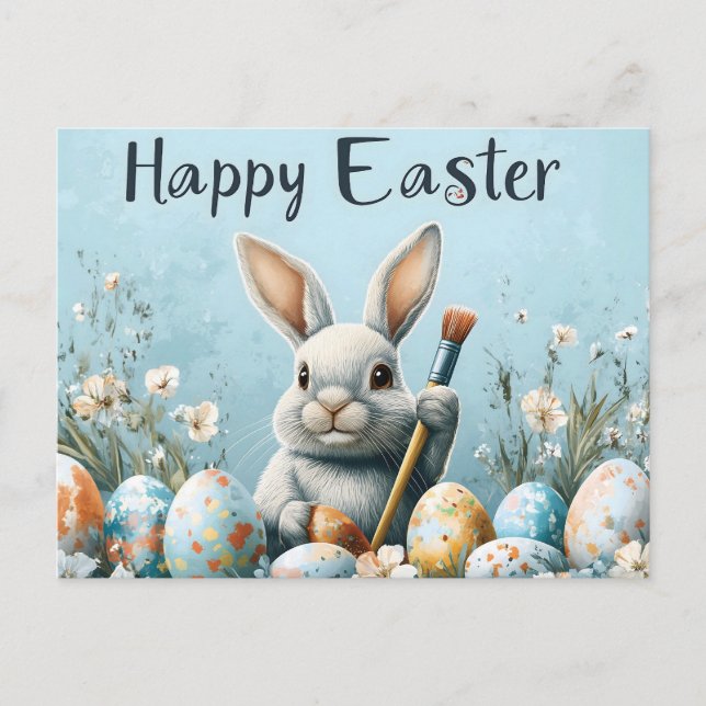 Ägg för färgning av Cute Påskhare: Springtime Art Vykort (Framsida)