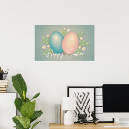 Ägg från glad påsk och vår blommor baby blue poster
