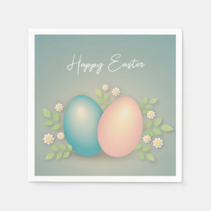 Ägg från glad påsk och vår blommor mjuka blu pappersservett