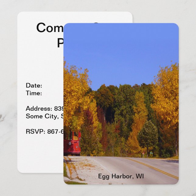 Ägg Harbour, WI Fall Season med Trolley Car Inbjudningar (Fram/baksida)