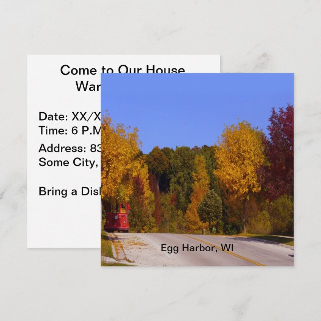 Ägg Harbour, WI Fall Season med Trolley Car Inbjudningar (Fram/baksida)