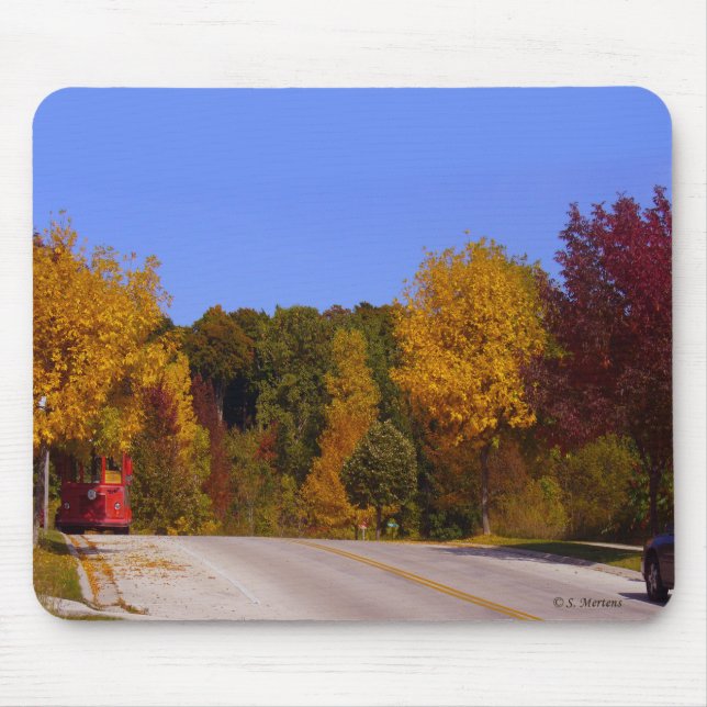 Ägg Harbour, WI Fall Season med Trolley Car Musmatta (Framsidan)