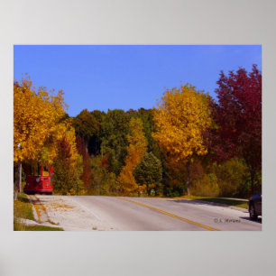 Ägg Harbour, WI Fall Season med Trolley Car Poster