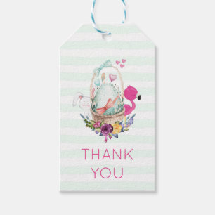 Ägg i Basket med Flamingo och Bunny Tack Presentetikett
