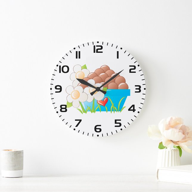 Ägg i Blue Bowl med blommor och hjärta Stor Klocka (Skapare uppladdad)