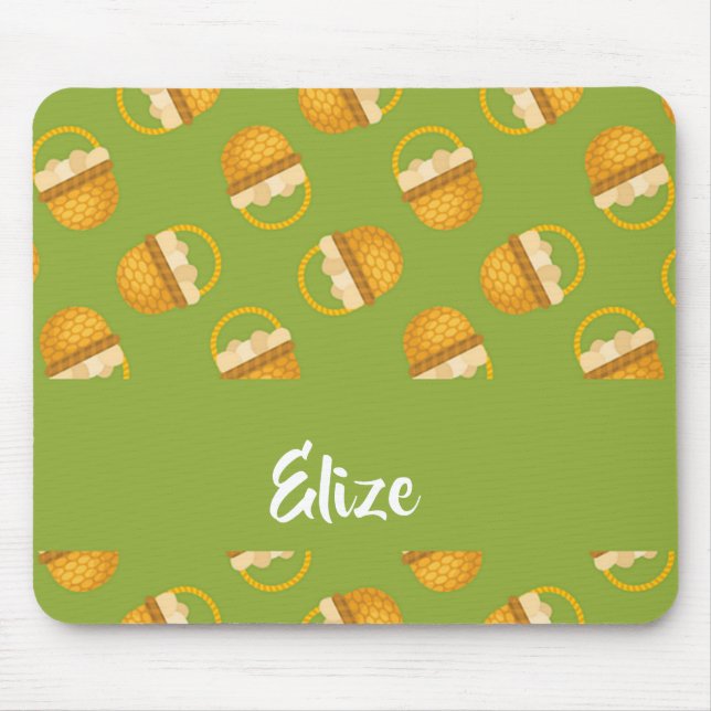 Ägg i bruna basket på grönt musmatta (Framsidan)