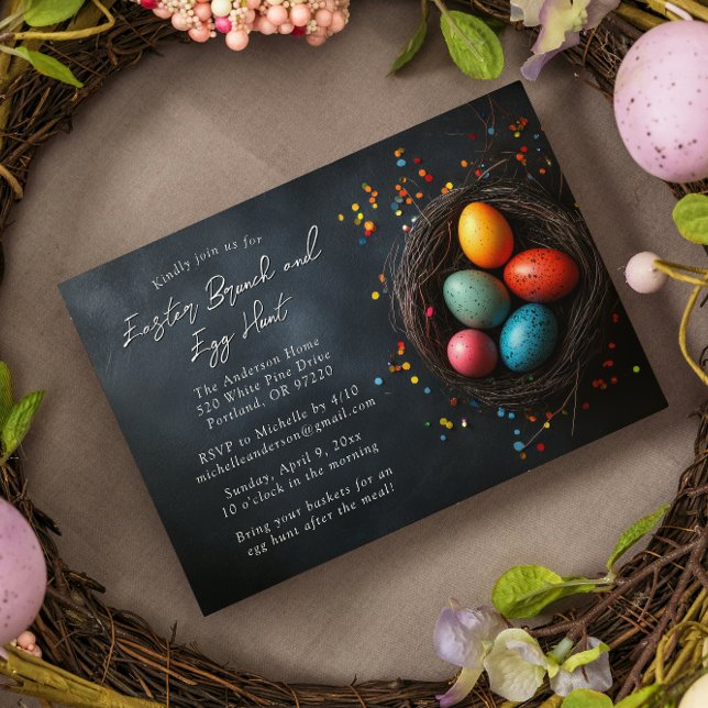 Ägg i rede Påsk Brunch och äggjakt Inbjudningar (Skapare uppladdad)
