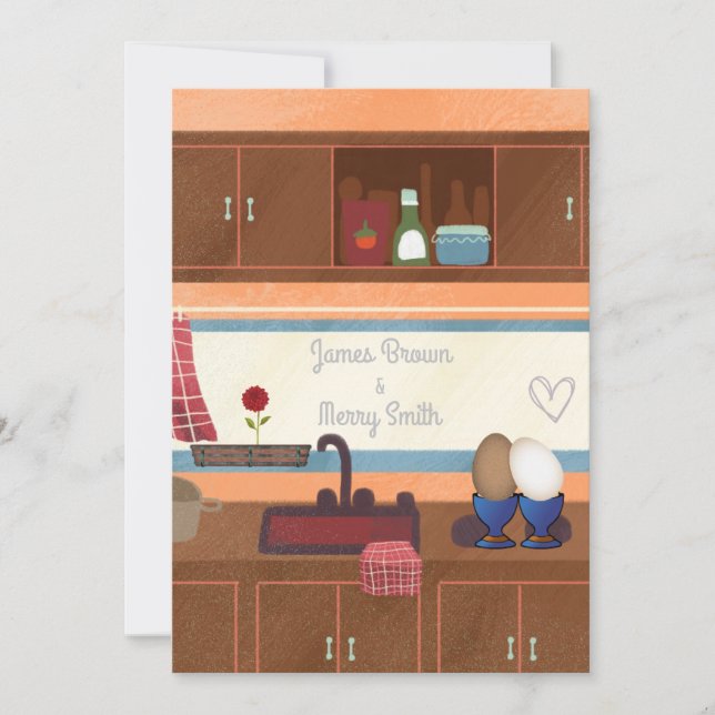 Ägg Kökfönster Red Flower Heart Bröllop Inbjudningar (Framsida)