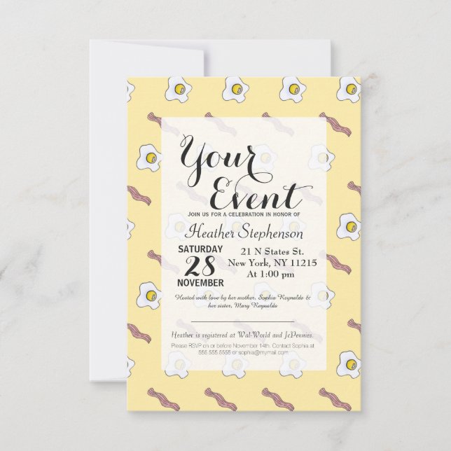 Ägg och Bacon Breakfast Foodie Funny Mönster Inbjudningar (Framsida)