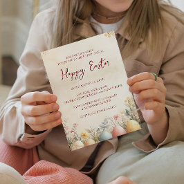 Ägg och blommigt gult glad påsk inbjudningar