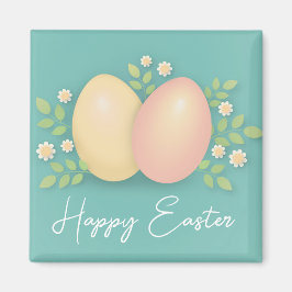 Ägg och blommor, blått rosa av glad påsk magnet