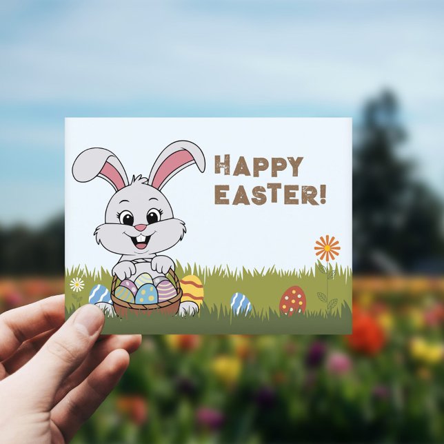 Ägg och Bunny - Glad påsk Vykort (Eggs and Bunny - Happy Easter Postcard)